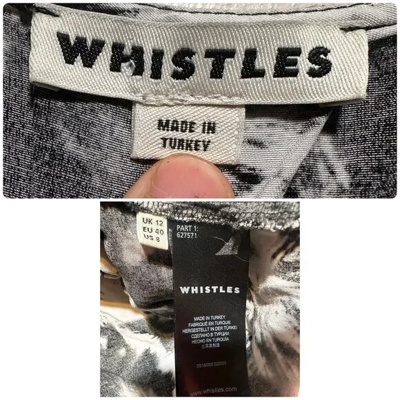 Whistles Hannah Suki Floral Abstract Tunic Dress Women 8 Black White Knee Length - Picture 5 of 16